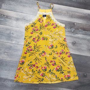 Blue Rain Yellow Floral Print Mini Dress Size Small